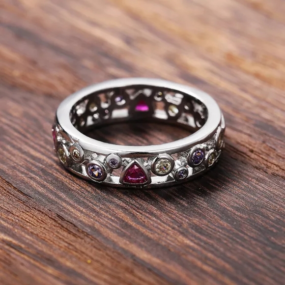 New Luxury 925 Silver Colorful Gemstone Ring - Picture 3 of 3